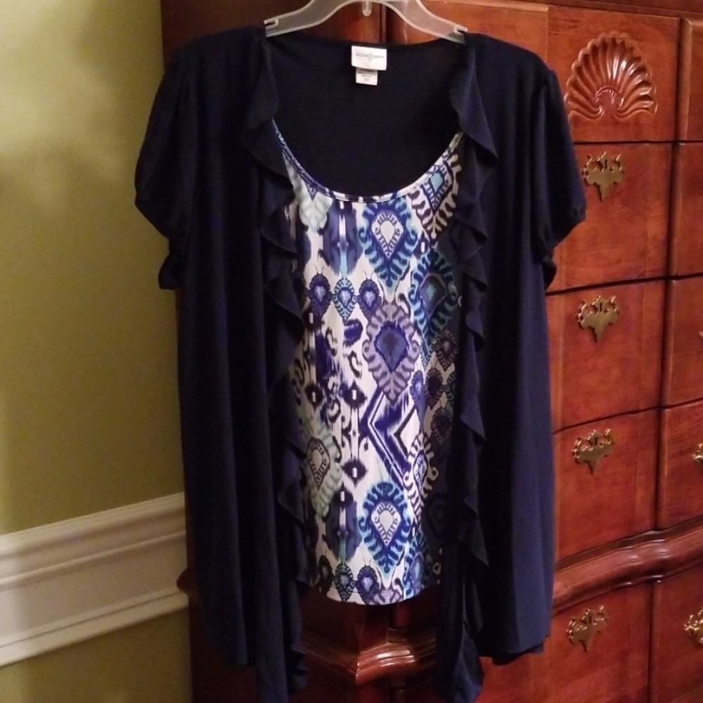 Jaclyn Smith faux tank and cardigan
